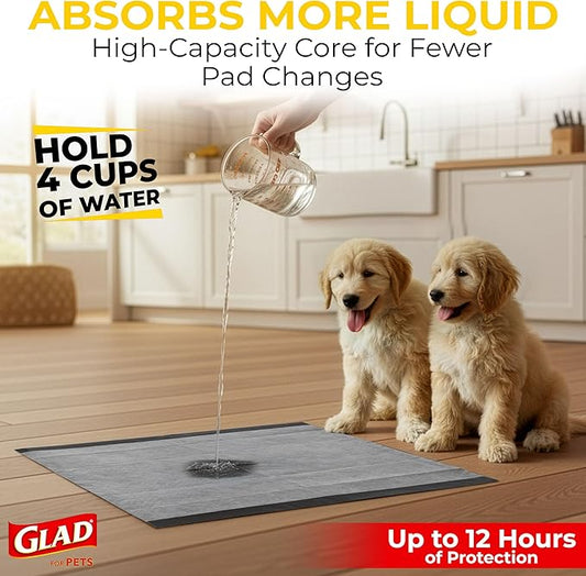 Glad for Pets Black Charcoal Puppy Training Pads with Odor Control and Pheromone Attractant, Leak Resistant Dog Potty Pads for House Training Puppies and Dogs, 23 x 23 in, 50 Count