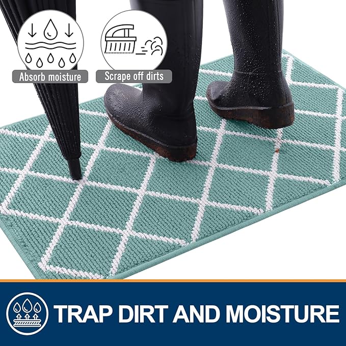 Finchitty Indoor Door Mat, Dirt Resistant and Absorbent, Low-Profile, Non-Slip, Washable Inside Floor Mats for Front Door, Back, and Entrance, 32" x 20", Sage Green