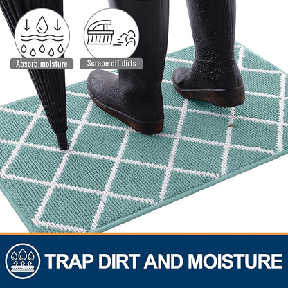 Finchitty Indoor Door Mat, Dirt Resistant and Absorbent, Low-Profile, Non-Slip, Washable Inside Floor Mats for Front Door, Back, and Entrance, 32" x 20", Sage Green