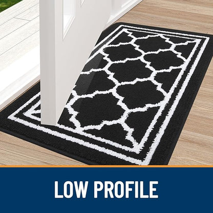 Buganda Runner Indoor Door Mat, Dirt-Resistant and Absorbent Doormat, Anti-Slip, Low Profile Floor Mats for Inside Entryway, Front, and Back Door Entrance (47x20 Inches, Black)