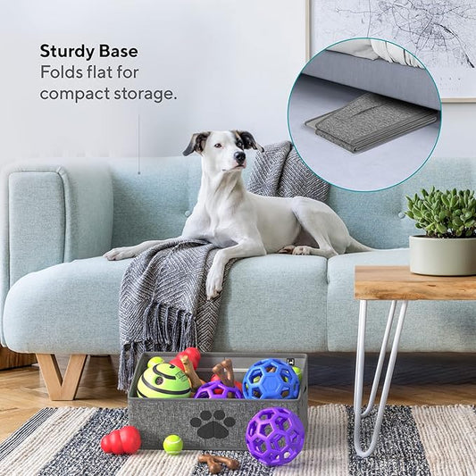 Mindspace Dog Toy Box Organizer - Dog Toy Bin for Dog Toy Storage, Dog Toy Basket for Pet Storage - Dog Treat Basket, Dog Toy Chest - Open Storage Box, Fabric Storage Bin | Oxford Collection (Paw)