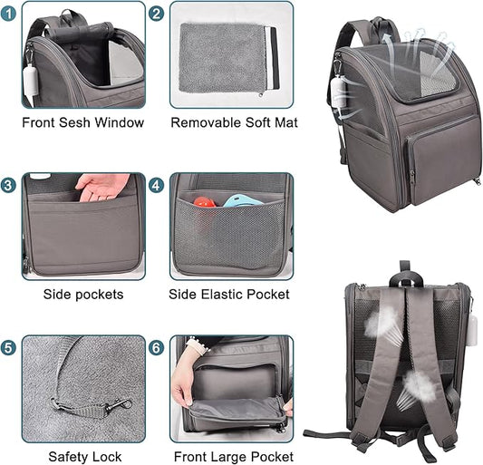 Jespet Pet Backpack Carrier for Small Dog, Puppy, Soft Carrier Backpack Ideal for Traveling, Hiking, Walking and Outdoor Activities with Family (4-Grey)