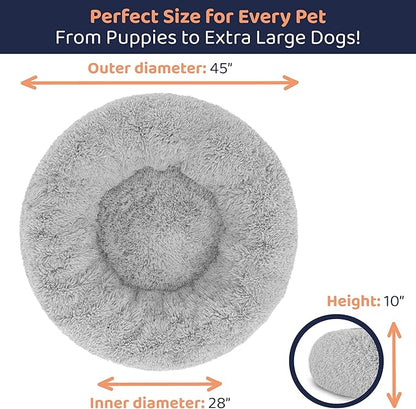 Donut Dog Bed - Premium Comfort for Anxiety Relief - Fluffy & Calming Design with Ultra-Plush Support | Cozy Round Dog Bed with Super Soft Circle Style (Grey, X-Large)