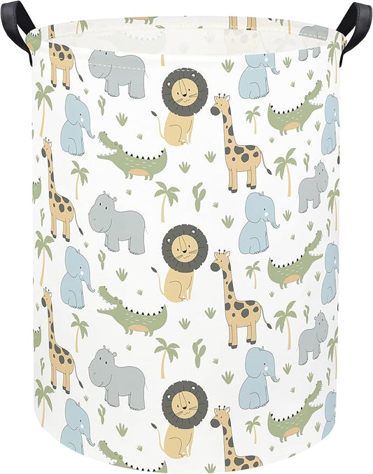 Animal Baby Laundry Basket Baby Hamper Kids Hamper Basket Toy Storage Bin for Boys Room Decor Baby Nursery Hamper Gift Baskets for Bedroom Bathroom(Green Animal)