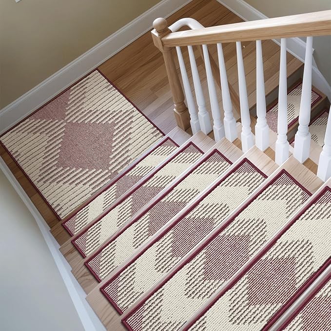 PADOOR 1PC Stair-Treads Non Slip, 3D Peel and Stick Stair Treads for Wooden Steps Indoor, Stair-Carpet Treads Washable Reusable Adhesive Stair-Runner Rugs for Kids and Dogs 8"x30" Red