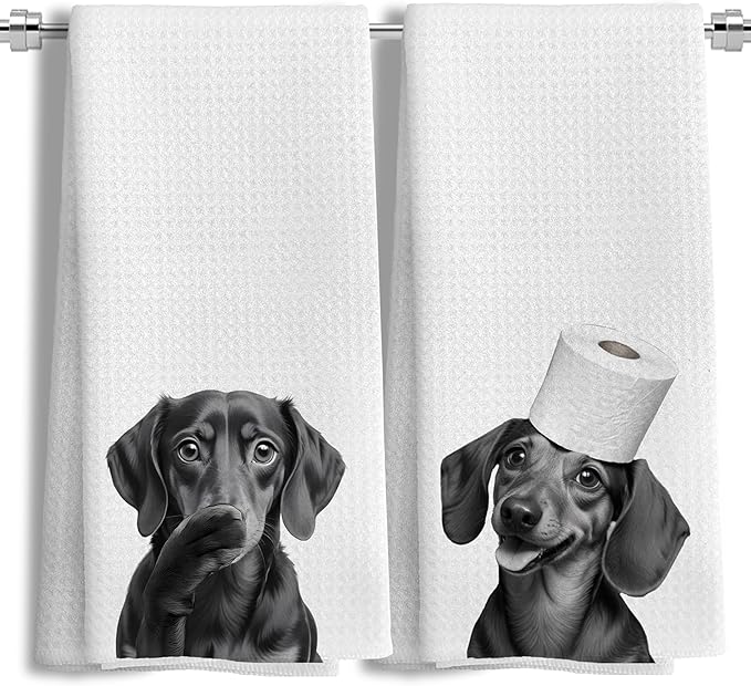 Dachshund Gifts Kitchen Towels Set of 2，Dachshund Gifts for Women Men Decor Accessories Hand Towels for Bathroom，Funny Dog Bathroom Hand Towels，16x24 Inch