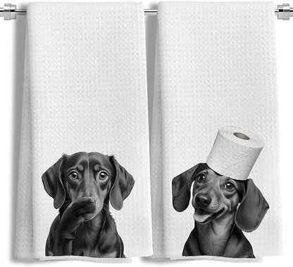 Dachshund Gifts Kitchen Towels Set of 2，Dachshund Gifts for Women Men Decor Accessories Hand Towels for Bathroom，Funny Dog Bathroom Hand Towels，16x24 Inch