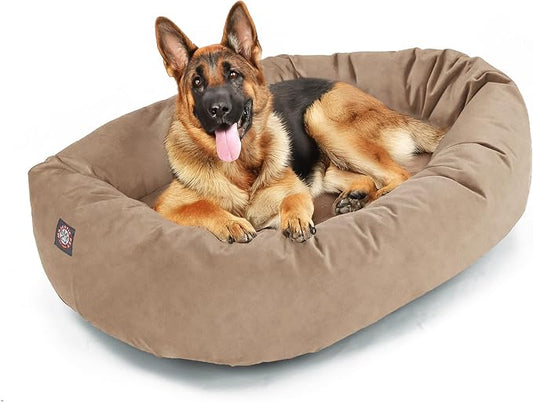 Majestic Pet 52 Inch Suede Calming Dog Bed Washable – Cozy Soft Round Dog Bed w/Spine Support for Dogs to Rest Head - Fluffy Donut Dog Bed 52x35x11 (Inch) - Round Pet Bed X- Large – Stone (2025)