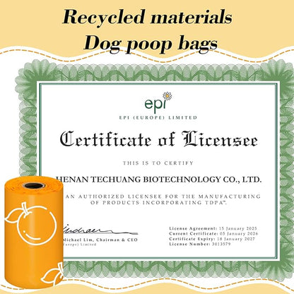 Citrus Scented Dog Poop Bags - 360 counts Orange Pet Waste Bags with Dispensers, Extra Large 13x9 Inch Leak-Proof Fragrance Bags for Dogs Walking and Cat Litter
