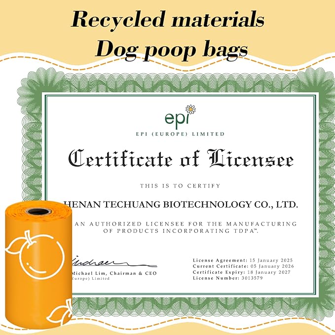 Citrus Scented Dog Poop Bags - 630 counts Orange Pet Waste Bags with Dispensers, Extra Large 13x9 Inch Leak-Proof Fragrance Bags for Dogs Walking and Cat Litter