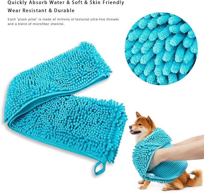 Premium Dog Drying Towel & Bath Brush Set – Super Absorbent Sherpa Microfiber Pet Towel for Fast Drying, Gentle Cleaning & Coat Care | Safe for Dogs & Cats