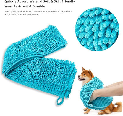 Premium Dog Drying Towel & Bath Brush Set – Super Absorbent Sherpa Microfiber Pet Towel for Fast Drying, Gentle Cleaning & Coat Care | Safe for Dogs & Cats