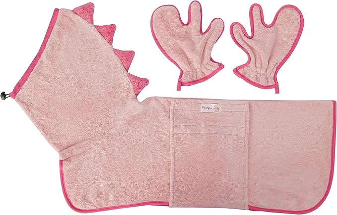 Pawyee Super Soft Fast-Drying Dog Towel Microfiber Bath Robe Design for Cats and Dogs (Medium, Pink Dino)