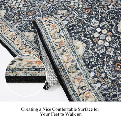 2x12 Non Slip Runners for Hallways: Washable Long Ultra Soft Kitchen Rug Vintage Floor Mat for Living Room Bedroom Accent Farmhouse Door Mat for College Dorm Stain Resistant Area Rug (Black, 2x12)