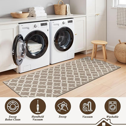 U'Artlines Runner Rug for Hallway 2×6feet Non Slip Kitchen Floor Carpet Runners Beige Geometric Pattern Machine Washable Area Rug for Entryway Bathroom