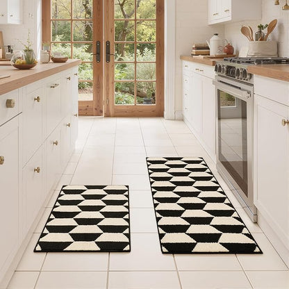 GRANNY SAYS Kitchen Rugs 2 Piece Non Skid Washable Absorbent Resist Dirt Kitchen Mats for Floor, Comfort Standing Mats Front of Sink Rugs Durable Polypropylene 47" x 20" + 32" x 20", Black