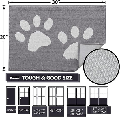 Buganda Dog Door Mat for Muddy Paws, Absorbent Dirt Trapper Washable Indoor Doormats, Non Slip Low-Profile Mud Mat for Dogs, Front Entrance Doormat for Inside Floor (47x24 Inches, Light Grey)