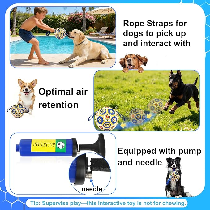 Vivifying Dog World Cup Soccer Ball Toy, 8 Inch Floatable Interactive Dog Toy for Large and Extra Large Dogs, Durable PU Enrichment Ball with Nylon Straps for Outdoor Fetch, Training & Playing