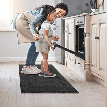 GRANNY SAYS Kitchen Mats for Floor, Kitchen Rugs Non Slip Washable, Thick Sink Rugs Floor Mats for Laundry Hardwood Floors, Washable Small Carpet Low Profile, 32'' x 20'', Black
