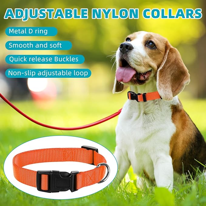 Buryeah 12 Pieces Dog Collar Bulk Adjustable Soft Nylon Puppy Dog Collars with Safety Buckle Collar Bulk for Medium Dogs Walking Running Training(Mixed Colors)