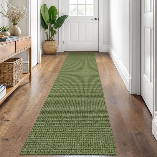 KOZYFLY Runners for Hallways 2x8 ft Washable Kitchen Runner Non Slip Rubber Backed Hall Runners Cotton Entryway Runner Rugs Floor Carpet for Indoor Backdoor Bedroom Kitchen, Bright Green/Earthy Green