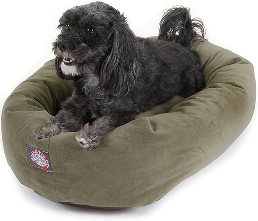 Majestic Pet 24 Inch Suede Calming Dog Bed Washable – Cozy Soft Round Dog Bed with Spine Support for Dogs to Rest their Head - Fluffy Donut Bed 24x19x7 (Inch) - Round Pet Bed Small – Sage
