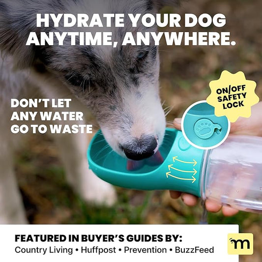 MalsiPree Portable Dog Water Bottle - 19 Oz, Blue - Leak-Proof Water Bowl Dispenser with Lock for Hiking, Travel & On-The-Go