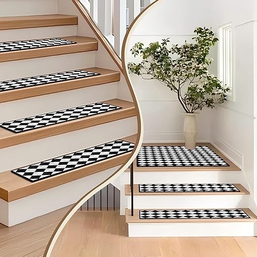 Non-Slip Carpet Stair Treads 1PCS, 30"x30" Peel and Stick Stair Runner for Wooden Steps Indoor, Washable Reusable Adhesive Backing, Pet-Friendly Safety Mats for Kids, Elders, Dogs