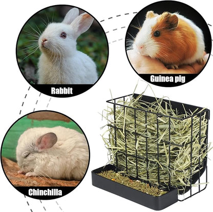 Rabbit Hay Feeder Guinea Pig Hay Holder with Hook Heavy-Duty Metal,Internal Sloping Design，Hay Feeder for Bunny,Rabbit，Chinchillas,Comes with Two Multifunctional Zippers