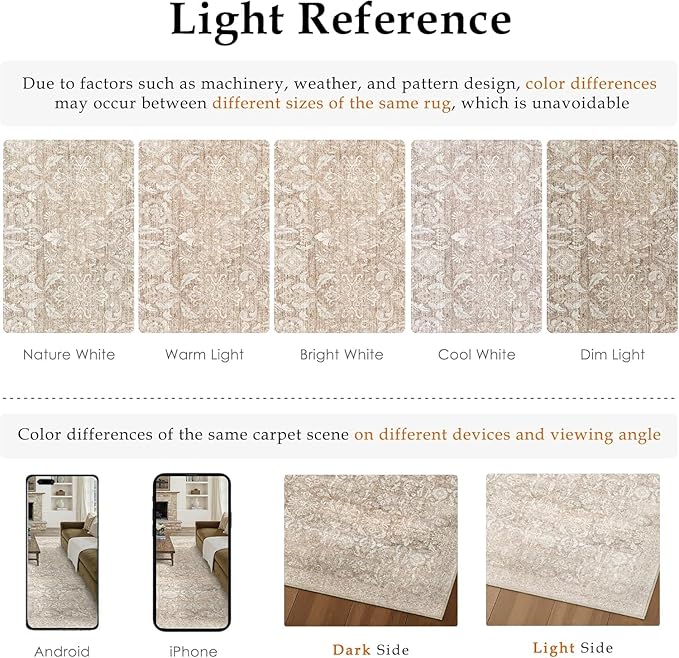 Beige Runner Rug 2x10 Washable Neutral Hallway Kitchen Carpet Vintage Non Slip Indoor Low Pile Soft Thin Retro Floral Accent Throw Long Rug for Bathroom Office Laundry Dining Living Room