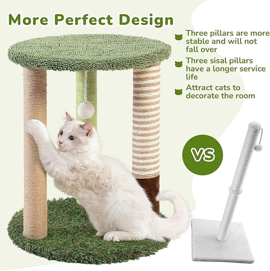 WOOCHPET Cat Tree Tower with 3 Scratcher Posts 17inch Tall Cat Tree Sisal Scratching Posts with Fun Cat Toys for Kitty and Adult Cats Small Cat Tower and Perch Bed for Indoor Cats (Green)