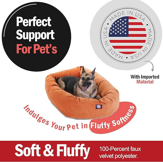 Majestic Pet 52 Inch Micro Velvet Calming Dog Bed Washable – Cozy Soft Round Dog Bed with Spine for Head Support - Fluffy Donut Puppy Mat 52x35x11 (inch) X- Large – Orange (2025)