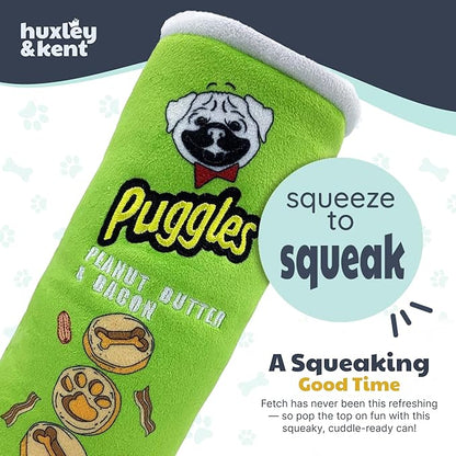 Huxley & Kent Funny Dog Toy w/Squeaker – Power Plush Squeaky Dog Toys for Small, Medium & Large Dogs – Soft Stuffed Animal for Indoor Play & Fetch - Puggles Can, Small