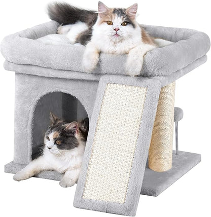 Aechonow Cat Tree Tower for Large Cat, Cat Bed House with Large Perch for Adult Cats, 20 * 16.5 Inch Big Platform for Indoor with Super Cozy Mat, Large Condo with Scratching Post, Light Gray