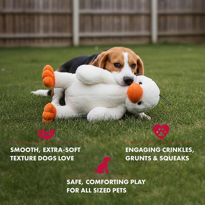 Pet Lou 15 Inch Duck Plush Dog Toy, Durable Super-Soft Fabric Squeaky Interactive Toy for Chewers, Heavy Duty Stuffed Dog Toy, Longest-Lasting