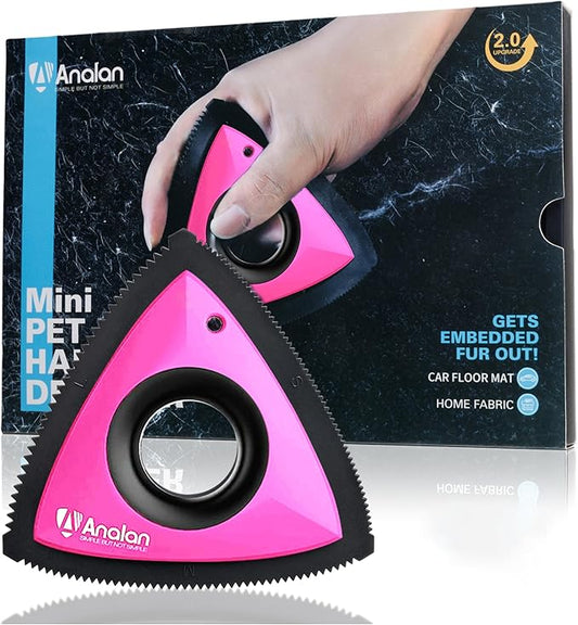 Analan Mini Pet Hair Remover for Car Detailing Supplies, Carpet Dog Hair Remover for Car Interior, Triangle Dog Hair Remover for Auto Detailing, Couch, Furniture, Lint, Carpet (Rose Pink)