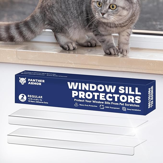 Panther Armor Window Sill Protector 2 Pack, Window Sill Cover and Windowsill Protector for Dogs and Cats, Clear Window Ledge Protector, Fits 29.5 x 3.25 Inch Sills, Easy Stick On Install, Regular