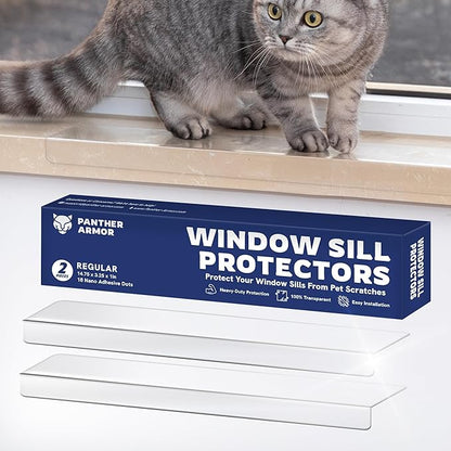 Panther Armor Window Sill Protector 2 Pack, Window Sill Cover and Windowsill Protector for Dogs and Cats, Clear Window Ledge Protector, Fits 29.5 x 3.25 Inch Sills, Easy Stick On Install, Regular
