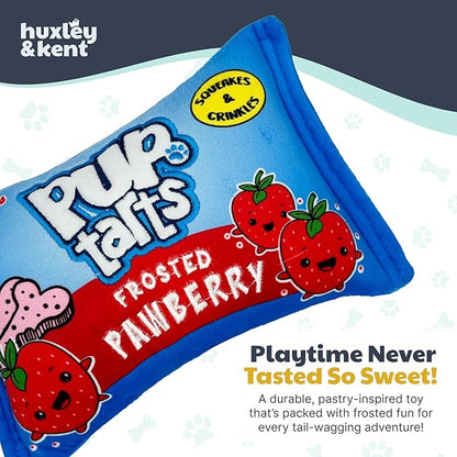 Huxley & Kent Funny Dog Toy w/Squeaker – Power Plush Squeaky Dog Toys for Small, Medium & Large Dogs – Soft Stuffed Animal for Indoor Play & Fetch - Pup-Tarts Frosted Pawberry, Large