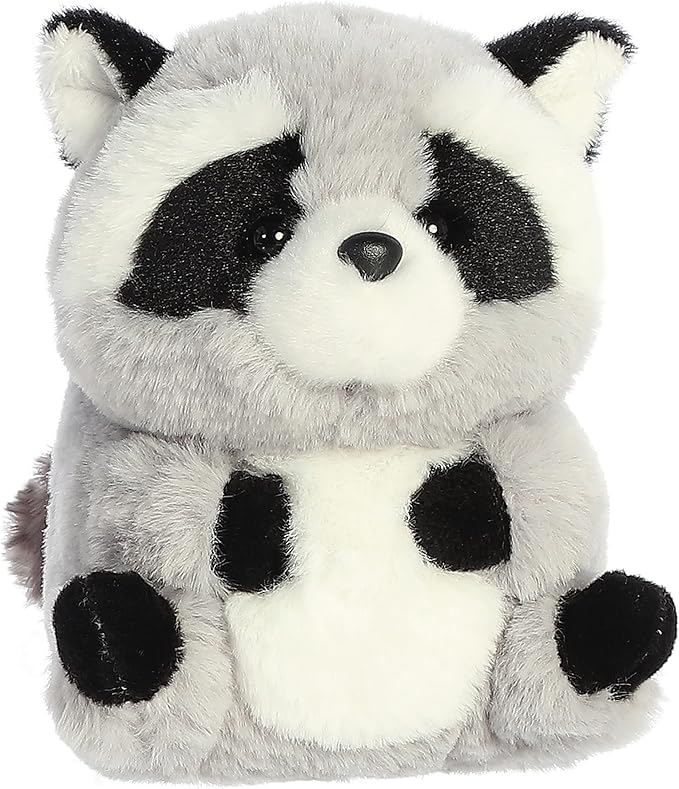 Aurora® Round Rolly Pet™ Ripley Raccoon Stuffed Animal - Adorable Companions - On-The-Go Fun - Gray 5 Inches