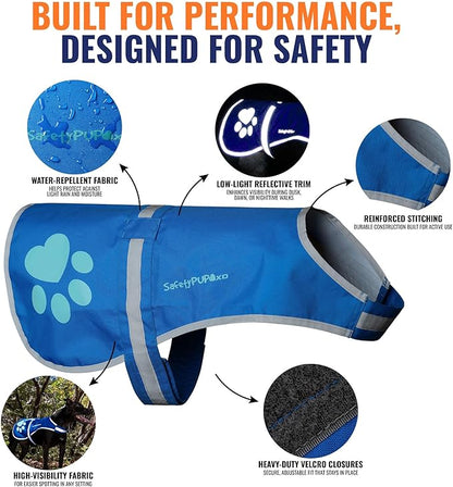 SafetyPUP XD Dog Reflective Vest – Hi-Vis Fluorescent Visibility That Helps to Safeguard Your Pet On/Off Leash in Urban & Rural Areas (Blue, X-Large)