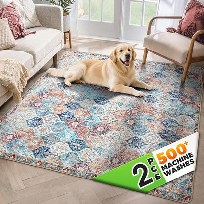Hompet 2 Pack Super Absorbent Dog Door Mat for Muddy Paws, Washable Pee Pads for Dogs, Reusable Puppy Training Pads, Quick Dry Non-Slip Pet Entryway Rug, Leak-Proof Potty Pad for Indoor Floors 72x72