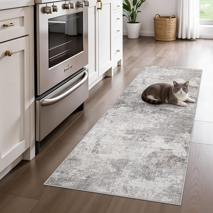Abstract 2x5 Rug Runner Washable Non-Slip Hallway Carpet for Entryway, Kitchen,Laundry Room- Soft Low-Pile Thin Indoor Floor Mat - Modern Gifts for Newlyweds Household Home Decor 2x5 Grey