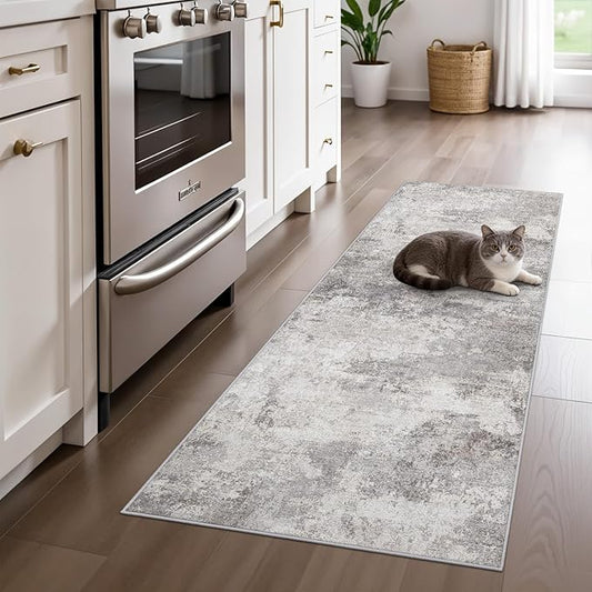 Abstract 2x5 Rug Runner Washable Non-Slip Hallway Carpet for Entryway, Kitchen,Laundry Room- Soft Low-Pile Thin Indoor Floor Mat - Modern Gifts for Newlyweds Household Home Decor 2x5 Grey
