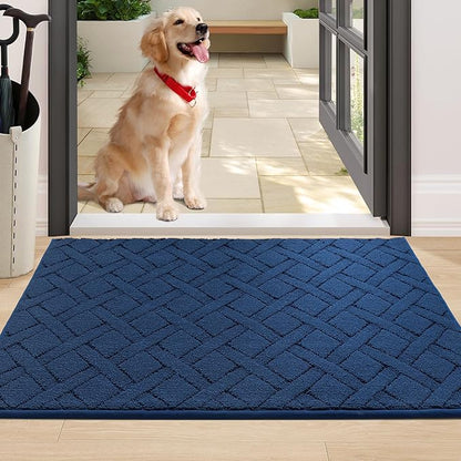 COSY HOMEER Door Mat Indoor Entrance, Non-Slip Absorbent Doormat for Front Door, Low-Profile Entryway Mat for Dirty Paws, Washable Dirt Trapper Mats (32"x48", Blue)