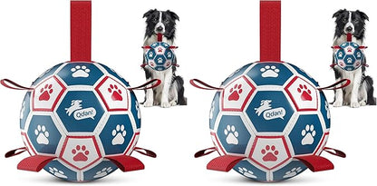 QDAN Dog Balls, World Cup Soccer Ball with Straps, Durable Herding Balls for Small Medium Pet, Puppy Birthday Gifts, Dog Water Toy, Pet Toys Puppy Ball (6 Inch) (Pack of 2)