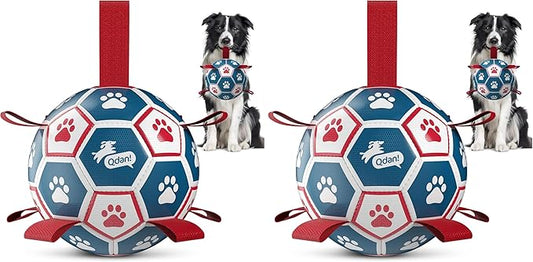 QDAN Dog Balls, World Cup Soccer Ball with Straps, Durable Herding Balls for Small Medium Pet, Puppy Birthday Gifts, Dog Water Toy, Pet Toys Puppy Ball (6 Inch) (Pack of 2)