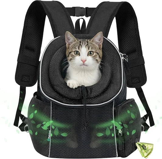 PetAmi Dog Front Carrier Backpack, Ventilated Adjustable Dog Pet Cat Chest Carrier Backpack, Dog Carrier for Hiking Camping Travel, Small Dog Puppy Medium Cat Carrying Bag, Max 14 lbs, Black