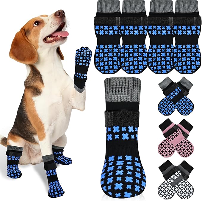 Non-Slip Dog Socks for Hardwood Floors Anti Slip Double-Sided Grippy Socks for Senior Dogs to Prevent Licking Paws, Scratching & Hot Pavement Premium Dog Paw Protector with Grippers Black L