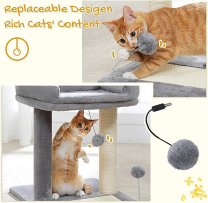 PAWZ Road Cat Scratching Post Bed, Small Cat Tree Tower with Cat Scratcher Pad Large Top Removable Bed with Play Ball Great for Kittens and Cats